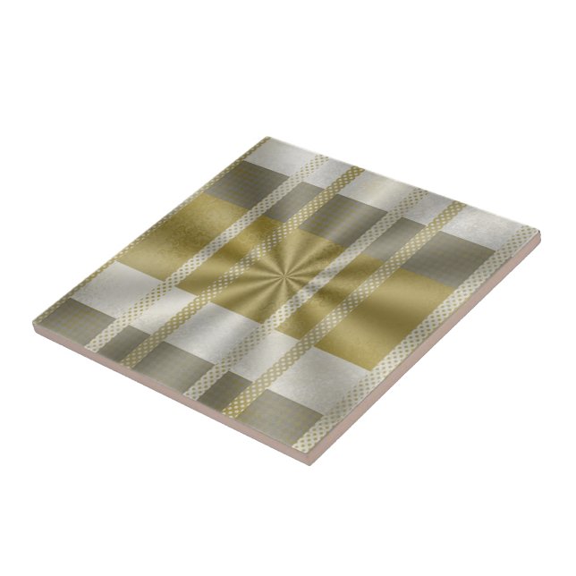 Carreau Motif abstrait métallique argent et or (Côté)