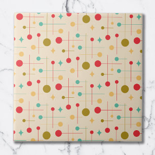 Carreau Motif Abstrait Moderne du Milieu du Siècle 29 Crèm