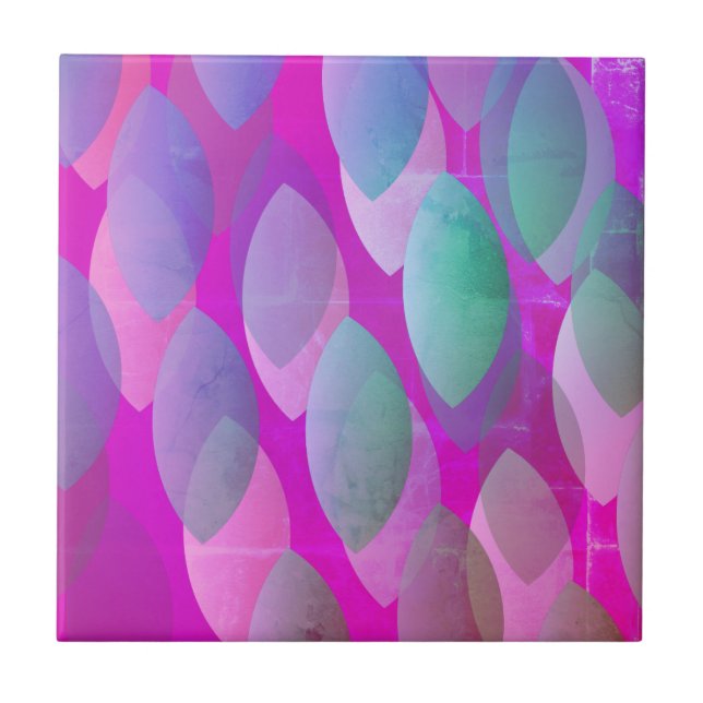 Carreau Motif Abstrait moderne | Magenta Purple Rose Turqu (Devant)