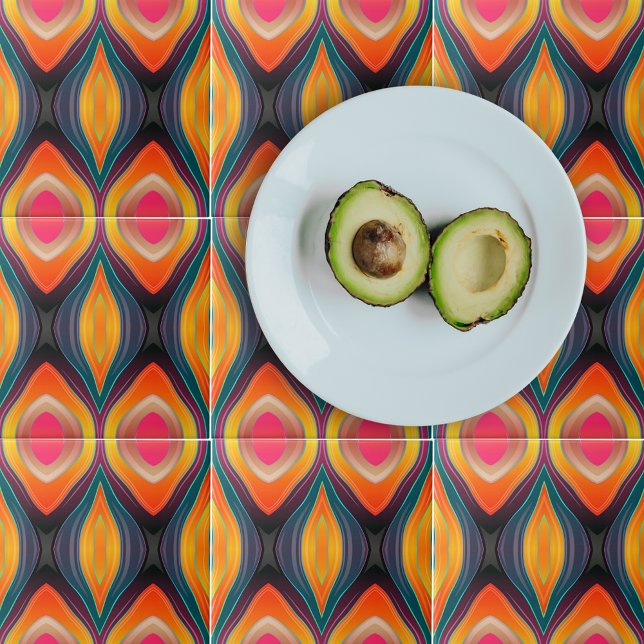 Carreau Motif Abstrait rose orange jaune rétro funky (Créateur téléchargé)