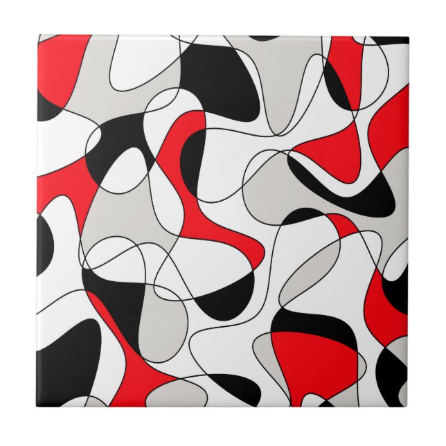 Carreau Motif Abstrait - rouge, gris et blanc. (Devant)