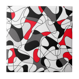 Carreau Motif Abstrait - rouge, gris, noir et blanc.