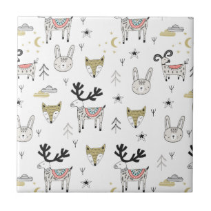 Carreau Motif animal de griffonnage de région boisée