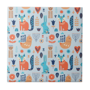 Carreau Motif animal de région boisée d'art populaire