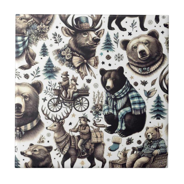 Carreau Motif Animaux d'hiver vintages (Devant)