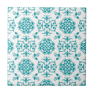 Carreau Motif Aqua et blanc de Damas florales