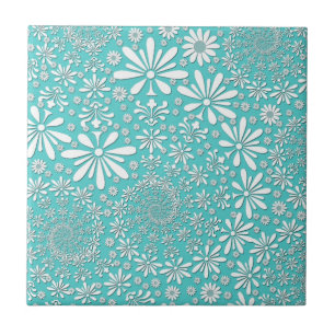 Carreau Motif Aqua Turquoise et White Spring Flowers