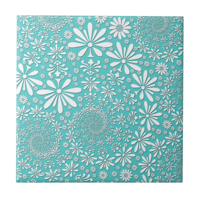 Carreau Motif Aqua Turquoise et White Spring Flowers (Devant)