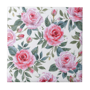 Carreau Motif aquarelle cottagecore floral rose rose