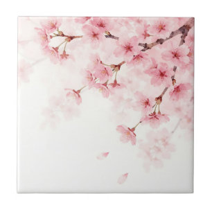 Carreau Motif aquarelle de fleurs de cerisier Sakura rose