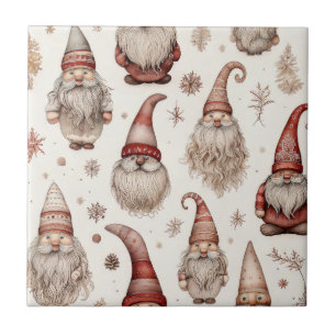 Carreau Motif aquarelle de gnome de jardin rustique vintag