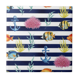 Carreau Motif aquarelle nautique rétro (8)