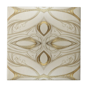 Carreau Motif Art Nouveau symétrique en or et beige
