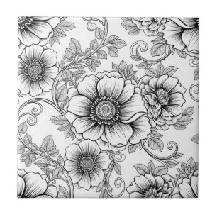 Carreau Motif artistique élégant en noir et blanc à motif