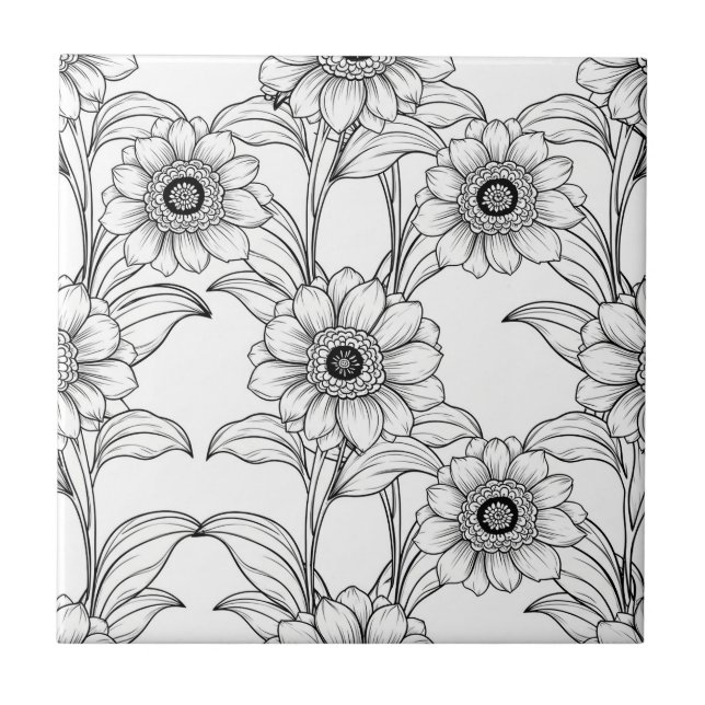 Carreau Motif artistique élégant en noir et blanc à motif  (Devant)
