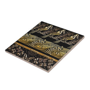 Carreau motif artistique papillon poisson oiseaux noir et