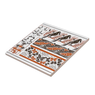 Carreau Motif artistique papillon poisson oiseaux rouge et