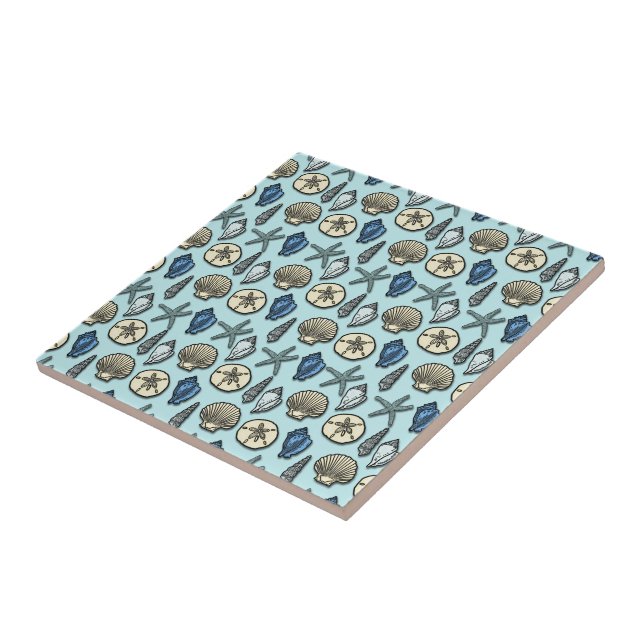 Carreau Motif assez bleu de mer d'étoiles de mer de Shell (Côté)
