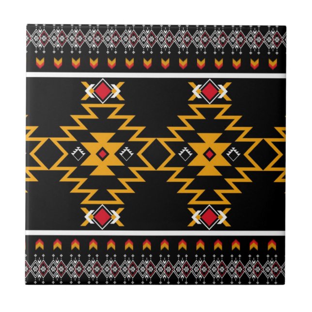 Carreau Motif autochtone de la tribu noire rouge jaune (Devant)