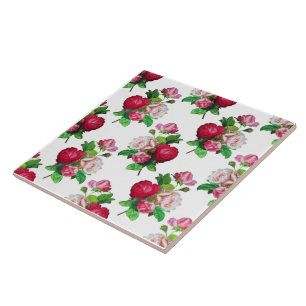 Carreau Motif aux roses rouges, blanches et roses,