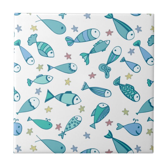Carreau Motif avec des poissons et des étoiles de mer (Devant)