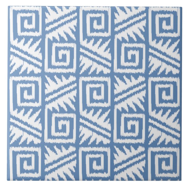 Carreau Motif aztèque d'Ikat - bleu et blanc de ciel (Devant)