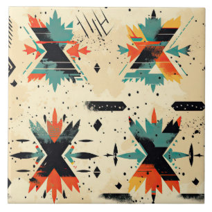 Carreau Motif aztèque rétro abstrait géométrique orange
