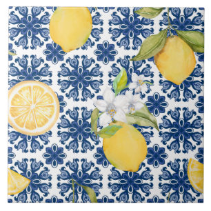 Carreau Motif Azulejo de citron méditerranéen