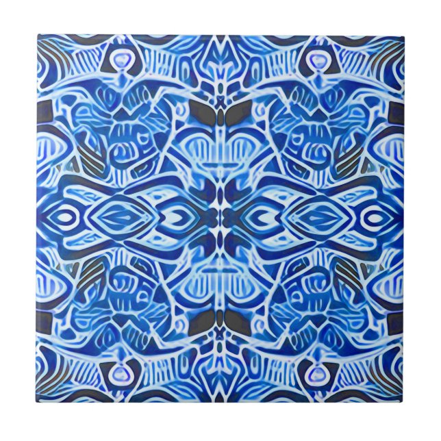 Carreau Motif Batik tribal en Indigo bleu et blanc (Devant)