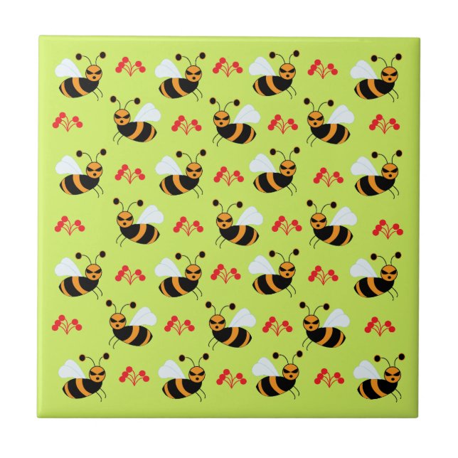 Carreau Motif Bees Honeybee Fleurs rouges (Devant)
