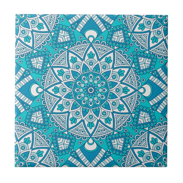 Carreau Motif bleu de tuile de mandala (Devant)