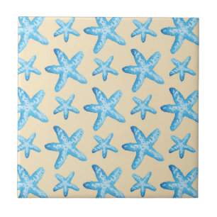 Carreau Motif bleu d'étoiles de mer d'aquarelle