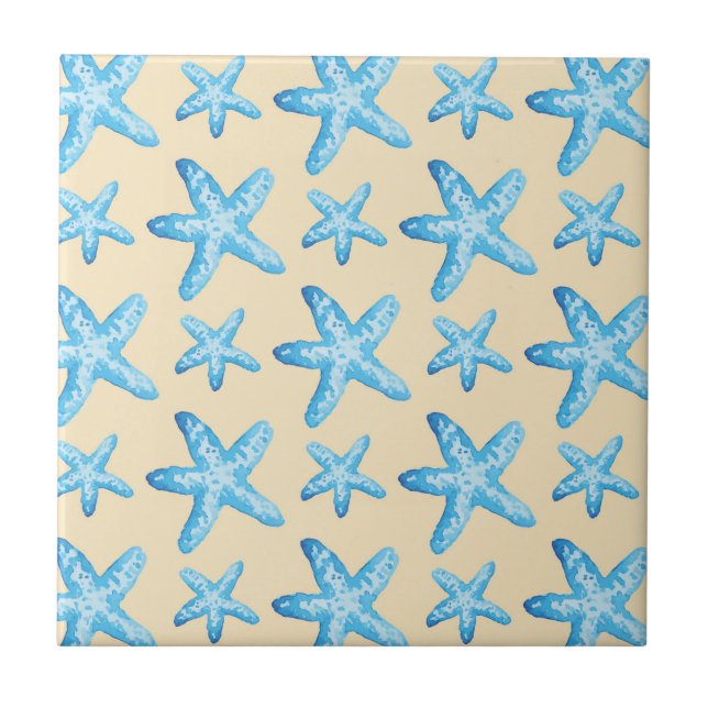 Carreau Motif bleu d'étoiles de mer d'aquarelle (Devant)