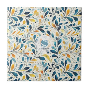 Carreau Motif bleu et or Paisley Leaf (2)