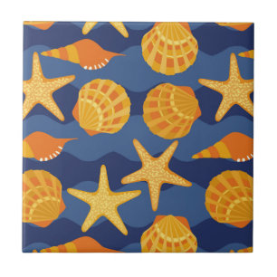 Carreau Motif bleu et orange de coquillage