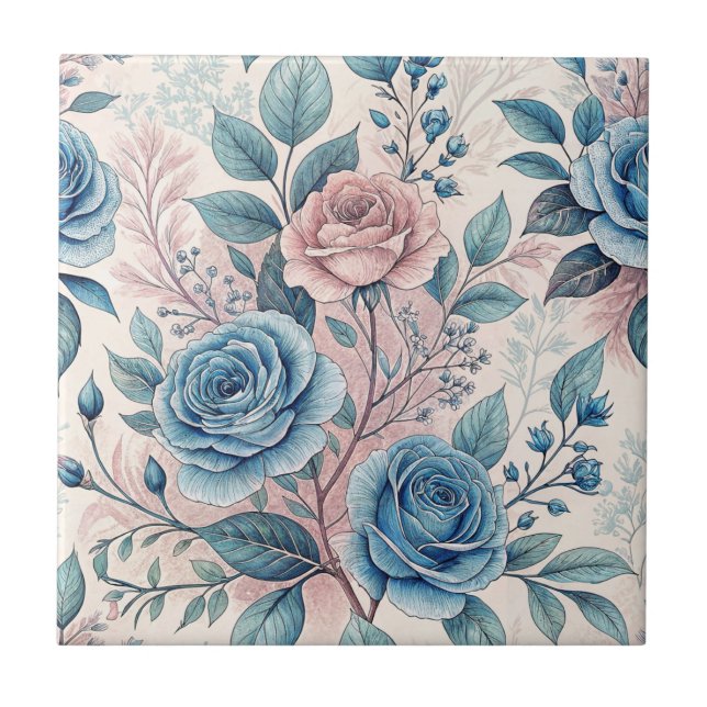 Carreau Motif bleu et rose sur blanc doux (Devant)