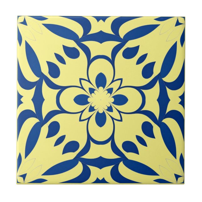 Carreau Motif bleu sur fond jaune (Devant)