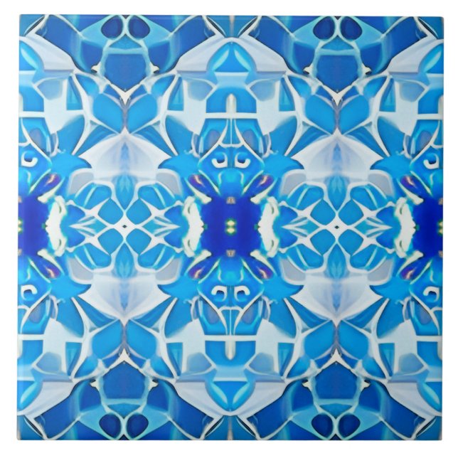 Carreau Motif bleu turquoise, gris et cobalt (Devant)