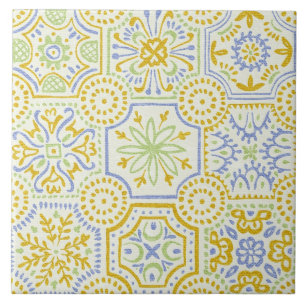 Carreau Motif bohème méditerranéen à l'aquarelle Azulejo 