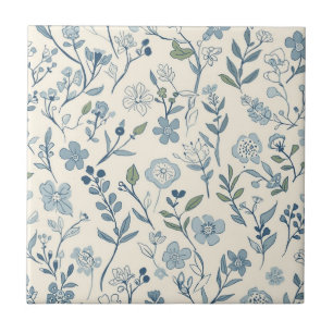 Carreau Motif botanique de prairie de fleurs sauvages bleu