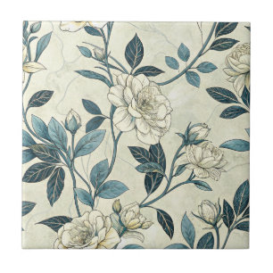 Carreau Motif botanique floral bleu vintage (6)
