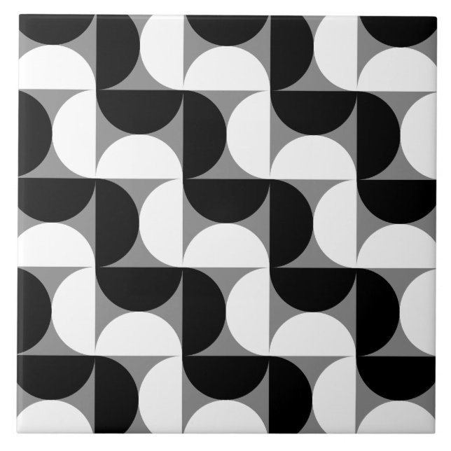 Carreau Motif Bowls du Moyen-siècle noir blanc (Devant)