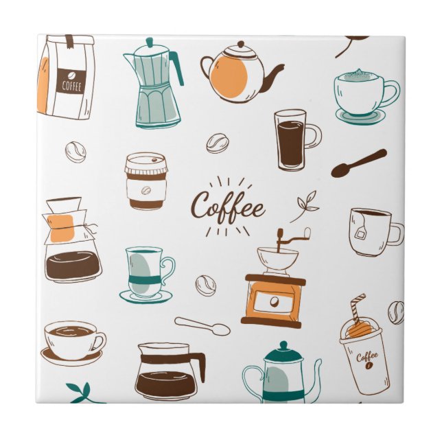 Carreau Motif café et café tiré à la main (Devant)