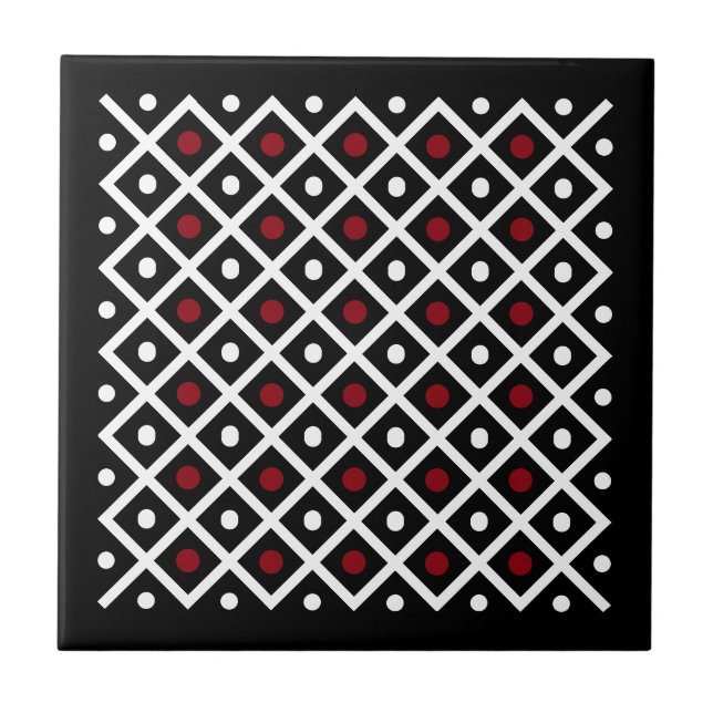 Carreau Motif Carré de Jacquard blanc et cercle rouge géom (Devant)