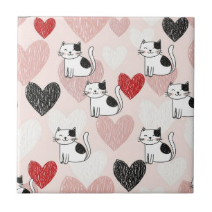 Carreau Motif Chats et Cœurs Rose Doux Kawaii (9)
