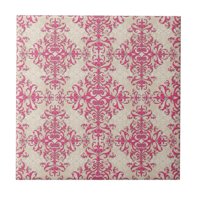 Carreau Motif Chic rose et off blanc floral Damask (Devant)