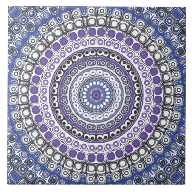Carreau Motif circulaire géométrique Mandala bleu et viole (Devant)