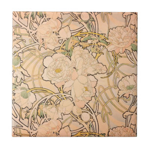 Carreau Motif Classique Art Nouveau de Jardin de Pivoines 