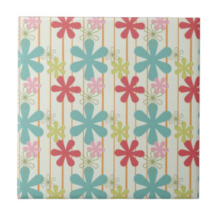 Carreau Motif coloré assez rétro de rayures de fleurs de