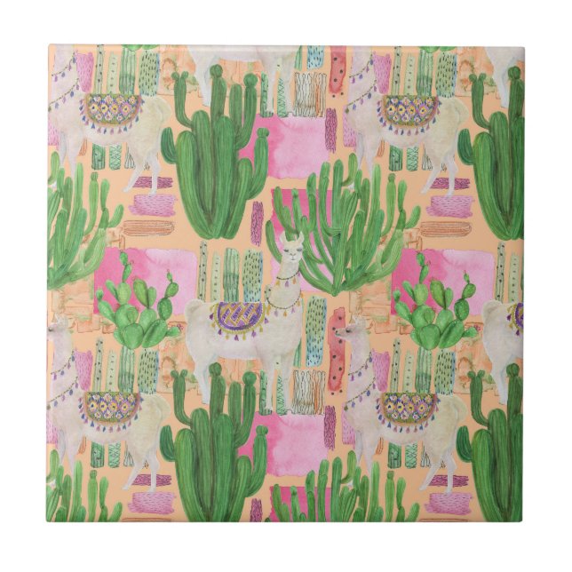 Carreau Motif coloré de lama d'aquarelle (Devant)